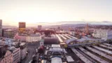 Blick aus Vogelperspektive auf den Bahnhof Basel SBB und den Centralbahnplatz