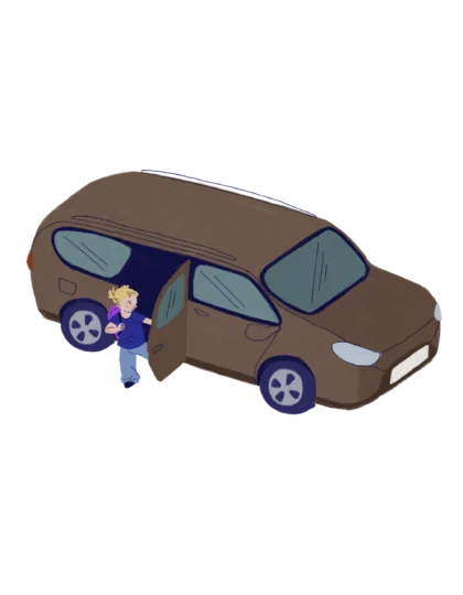 Kind steigt aus einem Elterntaxi aus