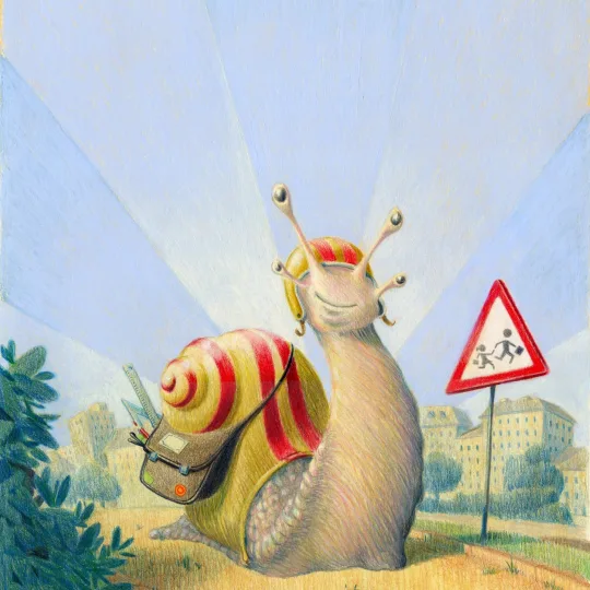 Internationaler Tag zu Fuss zur Schule des VCS, Illustration einer Schnecke auf dem Schulweg