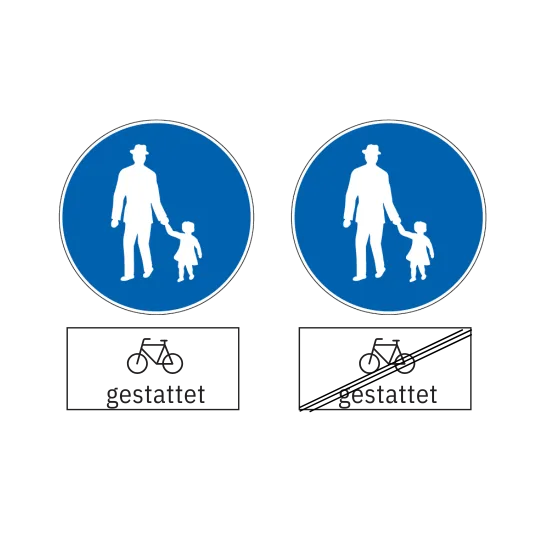 Fussweg mit Zusatztafel «Velo gestattet»