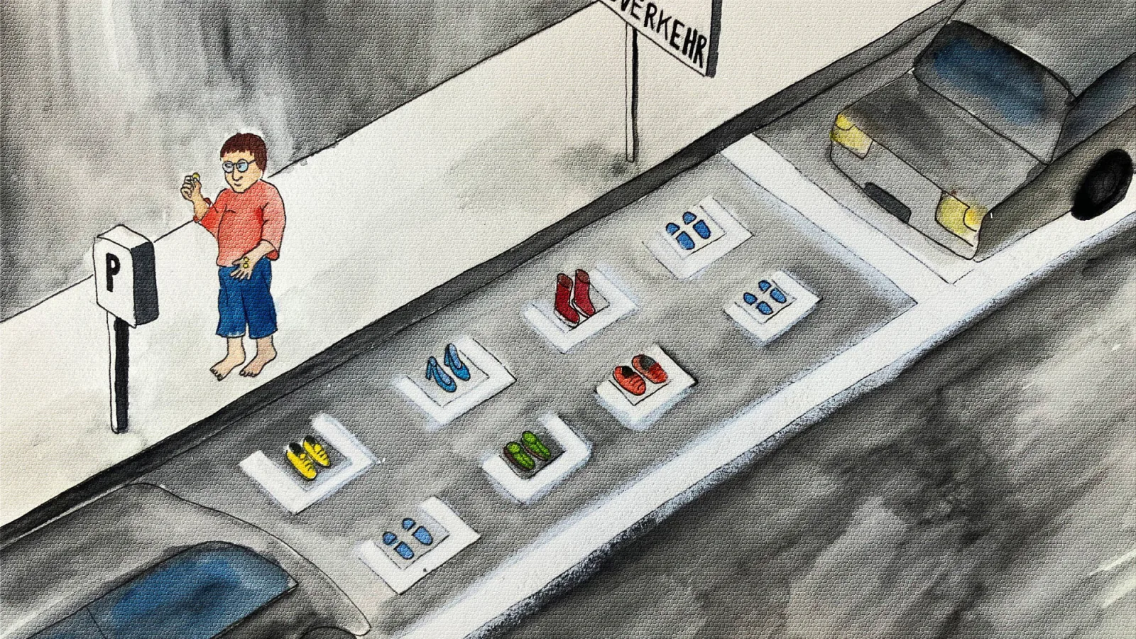 Illustration Parking und Fussverkehr
